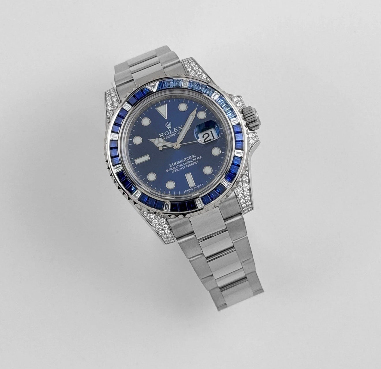 Submariner Date White Gold Blue Dial Sapphire Diamond Bezel