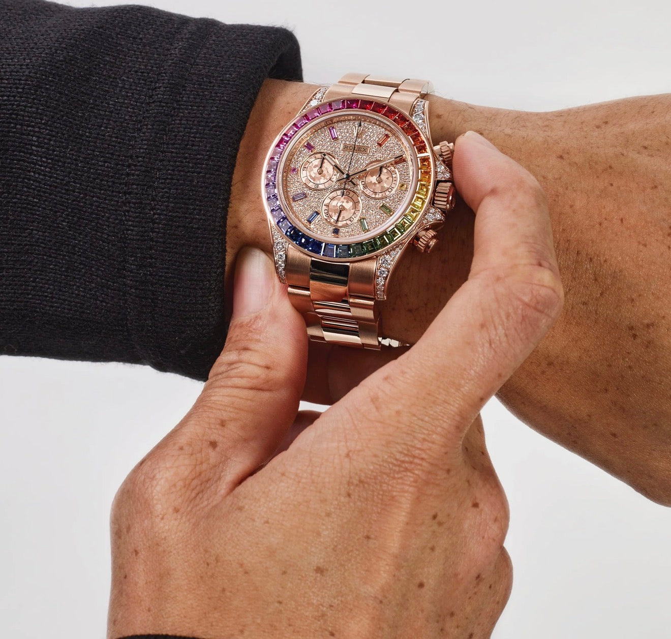 Daytona 'Rainbow' Rose Gold Pave Diamond Dial Sapphire Bezel