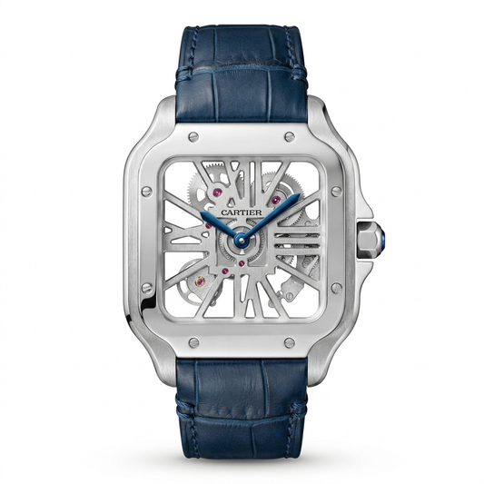 Cartier Santos de Cartier Skeleton Blue Leather