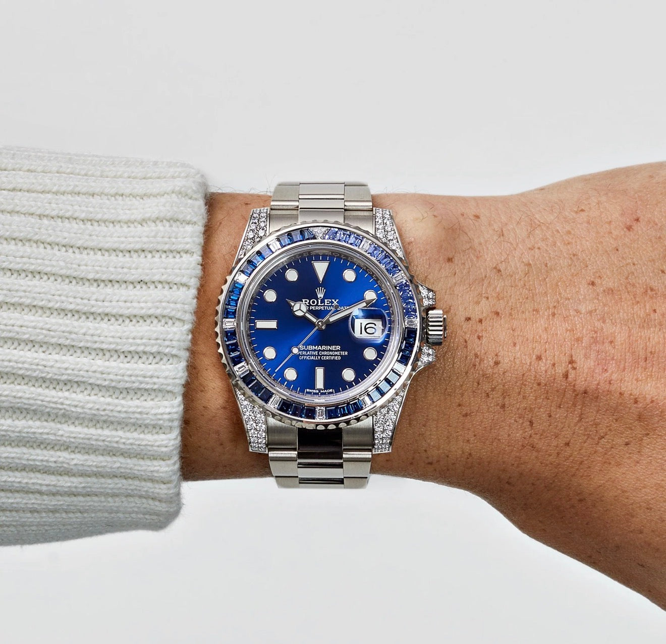 Submariner Date White Gold Blue Dial Sapphire Diamond Bezel