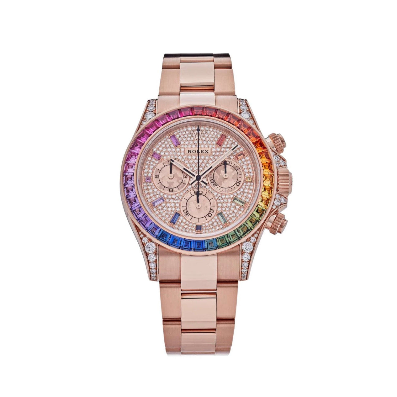 Daytona 'Rainbow' Rose Gold Pave Diamond Dial Sapphire Bezel