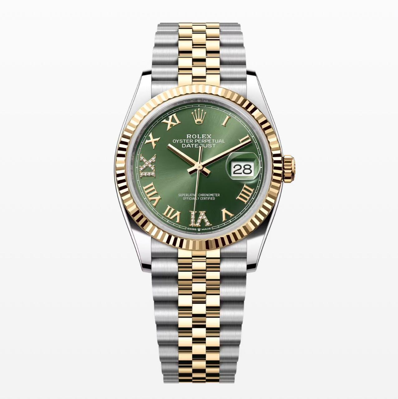 Datejust Silver Gold Green Dial 36 mm