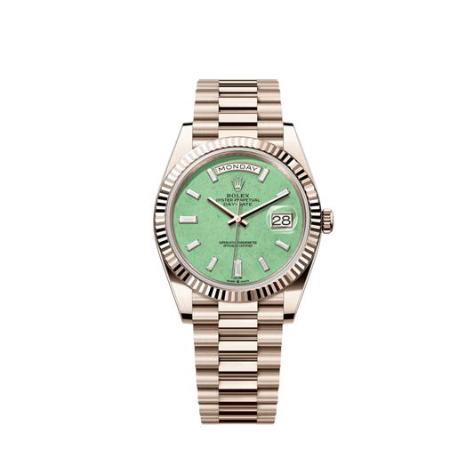 Rolex Day-Date 40 228235JG Jubilee Gold Light Green Aventurine Stone Diamond Baguette Dial (2026)
